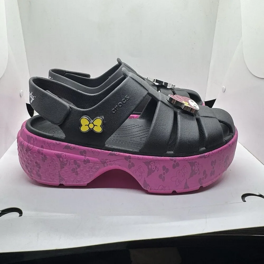 Crocs MY MELODY KUROMI STOMP SANDAL Womens 10 Sanrio Black Pink Purple
